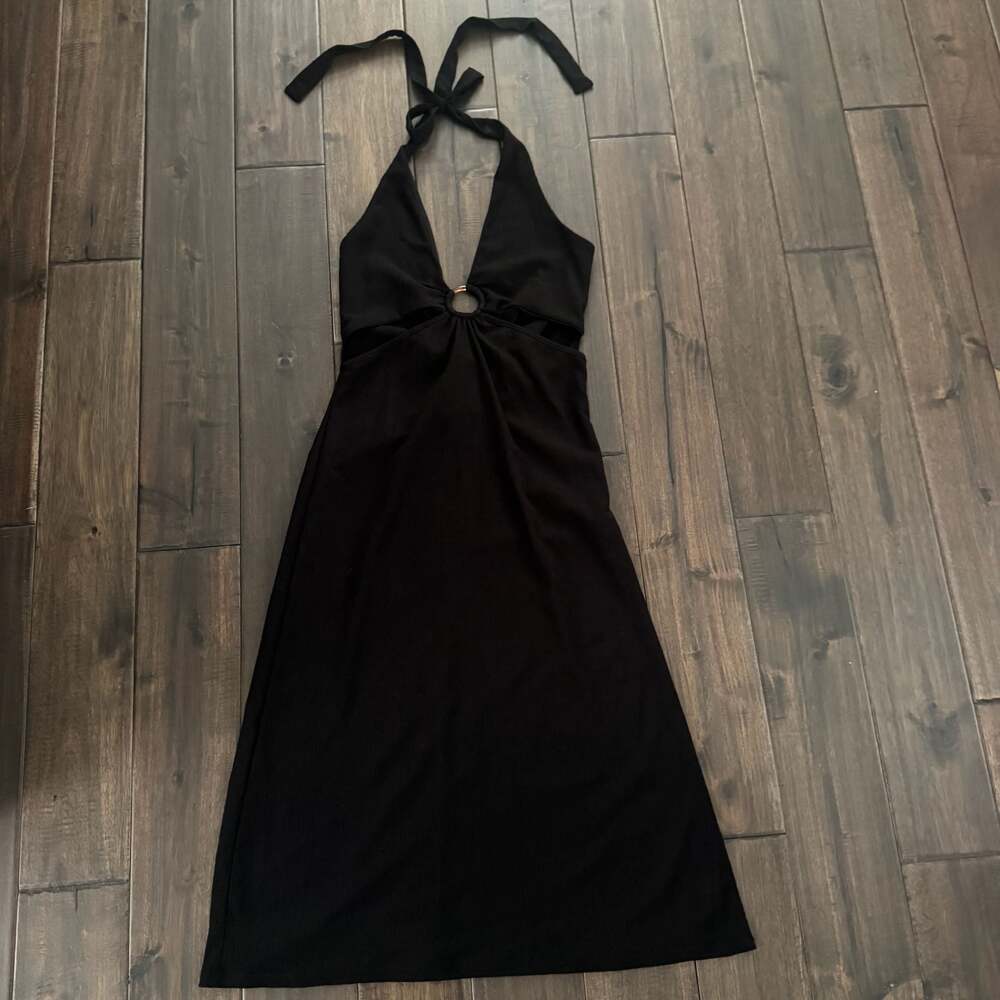 Rolla Coster Los Angeles Black Halter Cutout Midi Dress Size M